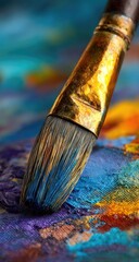 Close-up of paintbrush dipped in vibrant colors