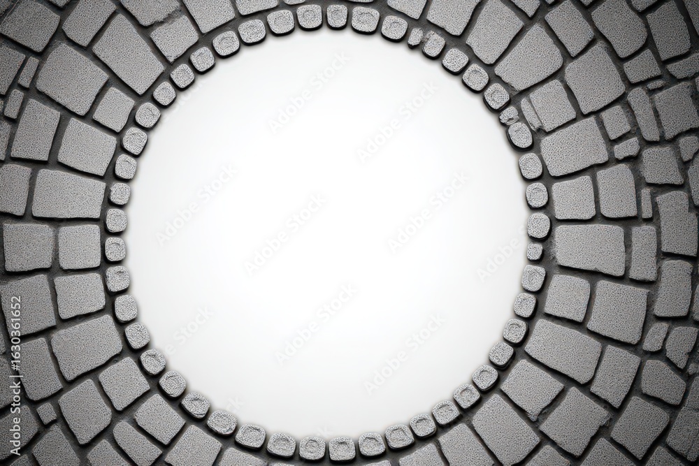 Poster circular arrangement of textured gray stones forming an ornate background emphasizing simplicity and