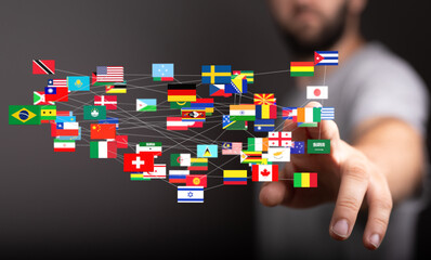 Image of interconnected flags representing global collaboration and international relations.