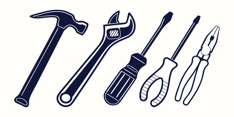Happy Labor day concept Different type of Tools and Hardware Icons with white background