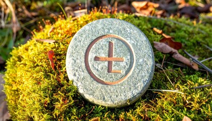 Fototapeta premium WhatsApp logo on a smooth stone tablet, bathed in golden dusk light, with subtle moss accents, vivid detail