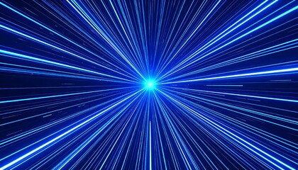 Fototapeta premium Futuristic blue light speed abstract background with lines converging on central point