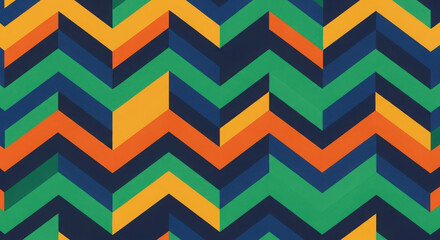 Vibrant geometric chevron pattern with a retro 1970s color palette and bold repeating zigzag design