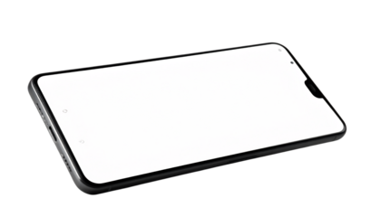 Modern smartphone with blank screen for app presentation, technology on transparent background