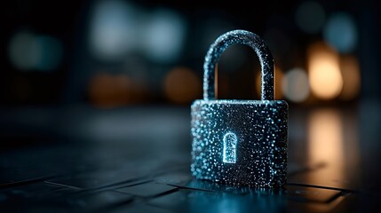 Glowing digital padlock symbolizes cybersecurity and data protection in the digital realm, highlighting the importance of online safety and privacy in an interconnected world