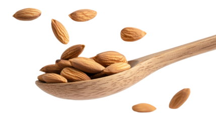 Almond falling on transparent background