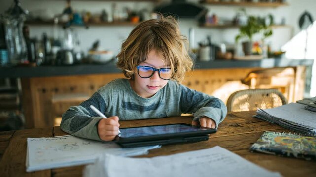 Young creator &ndash; a child learning and drawing on a digital tablet.