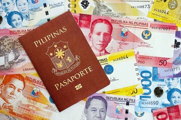 Philippines peso currency money bills and passport. The concept of travel and vacation