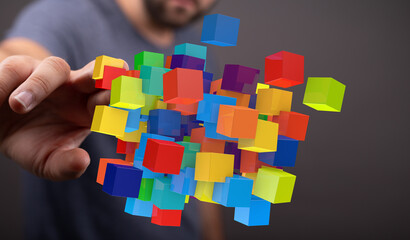 Abstract image of colorful cubes representing data, technology, or innovation.