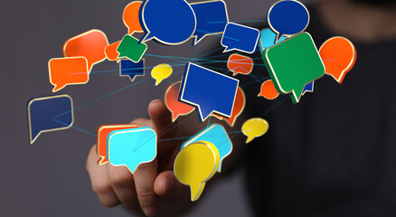 Abstract image of interconnected speech bubbles, representing global communication and networking.