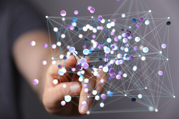 Abstract image of interconnected nodes, representing global networks, data flow, and digital connectivity.