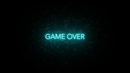 Video game neon blue game over message glows on digital background for gaming design projects, website banners, and social media posts. - Powered by Adobe