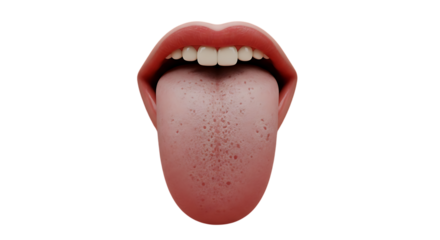 Close up of human mouth with tongue sticking out against black background for medical concept and expressions