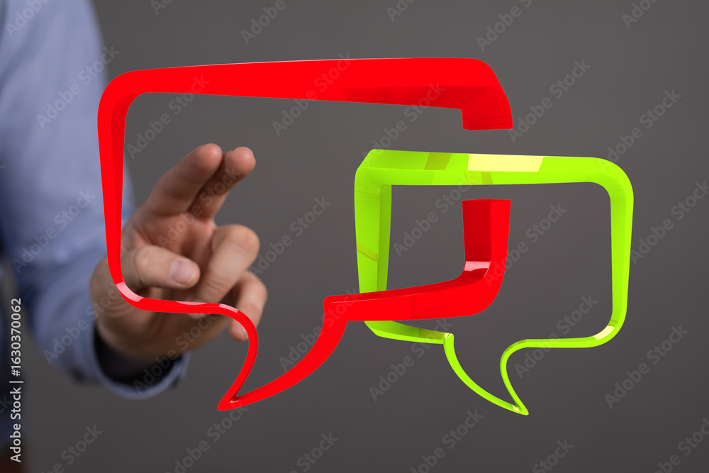 Poster abstract image of a hand and speech bubbles. ideal for communication, conversation, and connection t