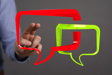 Abstract image of a hand and speech bubbles.  Ideal for communication, conversation, and connection themes.