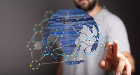 High-tech digital world, global network, data connection, futuristic technology.