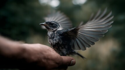 Wildlife conservationist releasing rescued bird to freedom