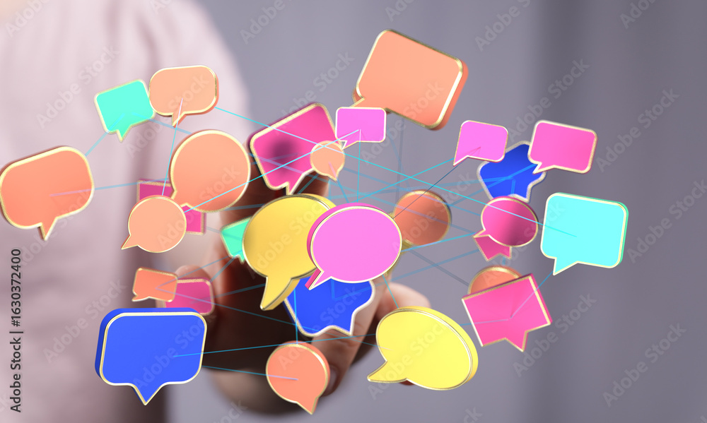Poster abstract image of interconnected speech bubbles. perfect for communication, social media, and networ