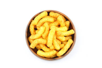 Puffed corn peanuts snacks isolated on white background.