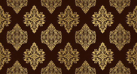 Elegant gold damask pattern on deep burgundy background a luxurious and intricate textile design for sophisticated decor