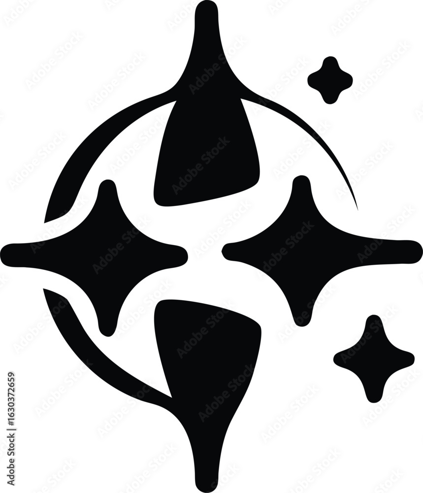 Aufkleber abstract starburst or compass symbol with curved lines and four directional points ideal for navigat