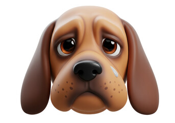Isolated 3D emoji of a sad, crying puppy dog face with a teardrop
