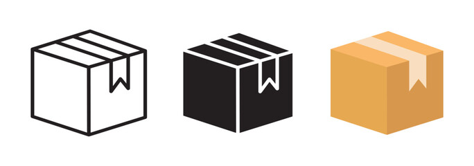 Cardboard Boxes Line and Silhouette Icon Set. Open and Closed Parcel Collection Icon. Delivery icon. Carton Boxes. Editable Stroke. Isolated Vector Illustration.