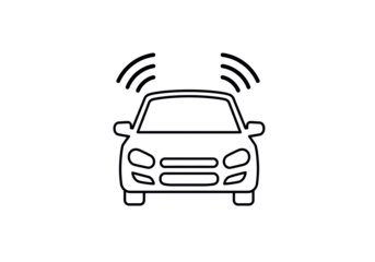 Isolated Smart Car Front View Icon with Autonomous Driving Sensors