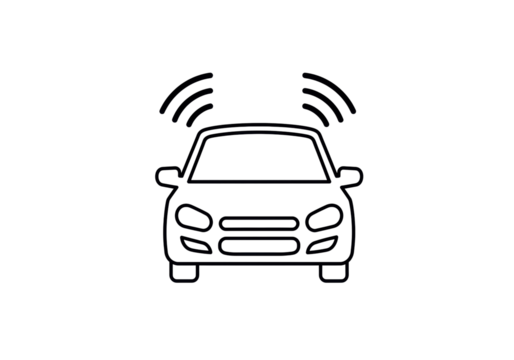 Isolated Smart Car Front View Icon with Autonomous Driving Sensors