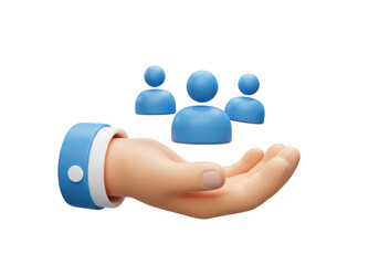 Isolated Hand Holding and Supporting a Group of People Icons
