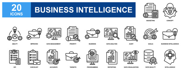Business Intelligence icon set collection. Containing design Ability, Intelligence, Concept, Budgeting, Goals