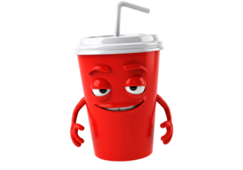 Isolated Smug Red Soda Cup Cartoon Character Mascot