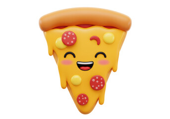 Isolated Happy Kawaii Pepperoni Pizza Slice Character