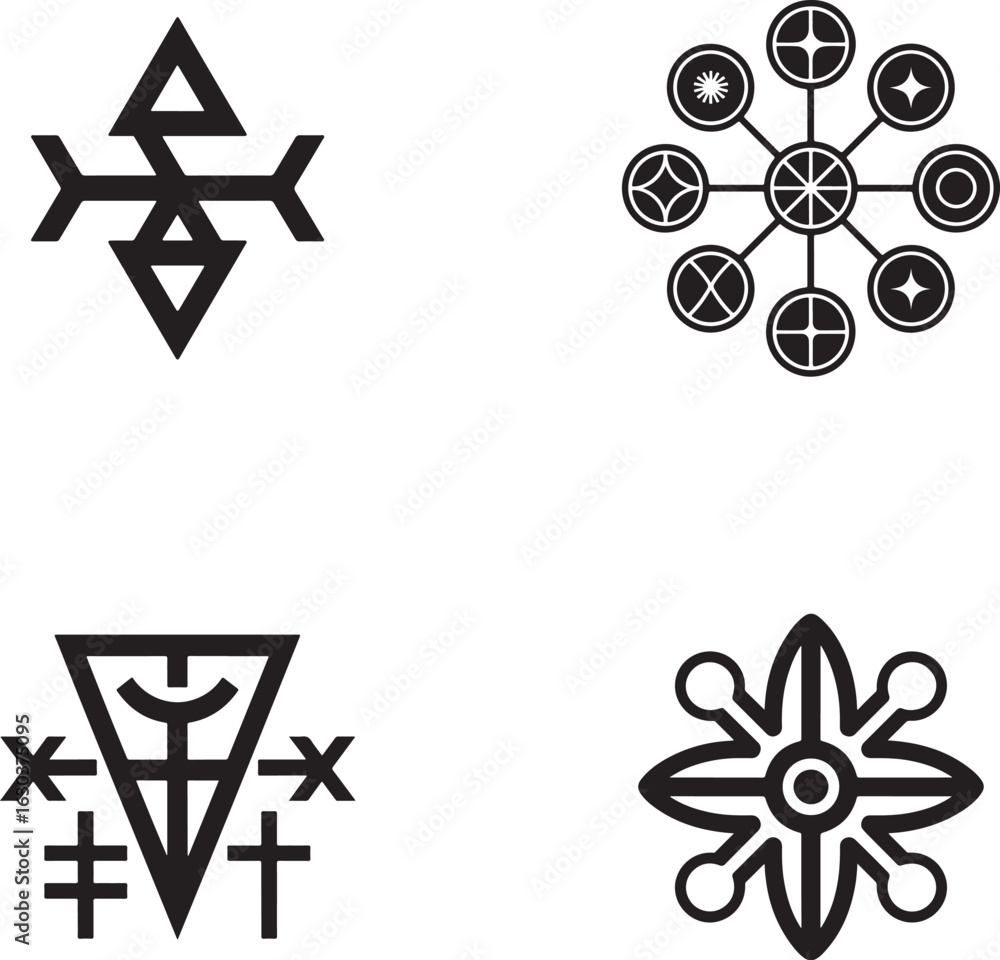 Poster abstract geometric symbols and circular emblems vector