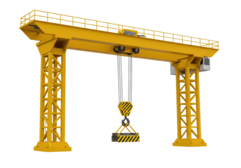 Isolated Yellow Industrial Gantry Crane Lifting a Heavy Load