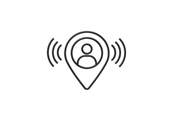 Isolated Outline GPS Map Pin Icon with User and Signal Waves