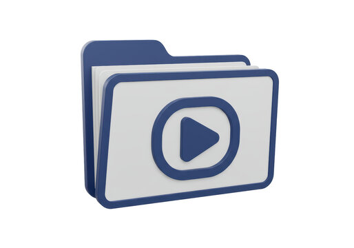 Isolated Blue Folder Icon with a Play Button for Video Files