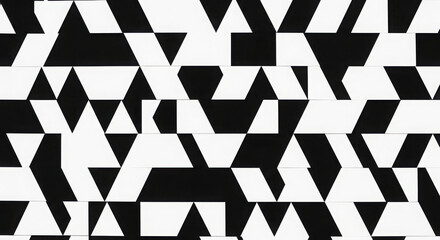 Abstract geometric pattern featuring intersecting triangles and rectangles in a stark black and white contrast