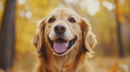 A happy golden retriever with its tongue out
