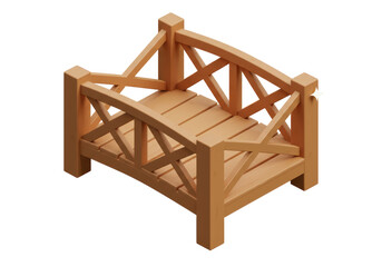 Isolated Wooden Miniature Bridge with Lattice Railing