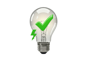 Isolated Energy Efficient Idea with Lightbulb and Green Checkmark