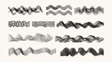 Waves line set. Wave ornament pattern. Set of wavy zigzag lines. Wave thin line background. Vector zigzag and wavy horizontal underline. Vector illustration 