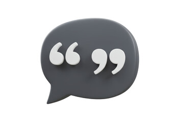 Isolated 3D Render of a Dark Grey Speech Bubble with White Quotation Marks
