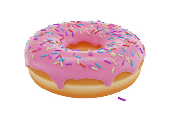 Isolated Delicious Pink Frosted Donut with Colorful Sprinkles