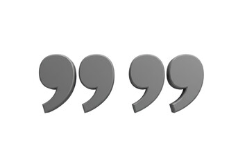 Isolated 3D Render of Large Grey Double Quotation Marks Symbol