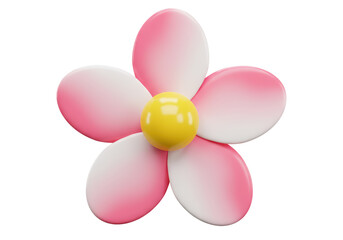 Isolated 3D Render of a Stylized Pink and White Petal Flower with Yellow Center