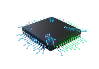 Isolated Advanced Computer Microchip with Glowing Circuitry for High-Tech Concepts