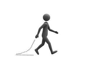 Isolated 3D Figure Walking and Leaving Dotted Footprints Path of Progress
