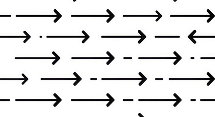 A grid of horizontal arrows pointing right with some arrows intermittently broken or reversed suggesting movement and directionality in a structured pattern