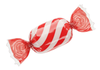 Isolated Festive Red and White Striped Wrapped Candy Sweet Treat